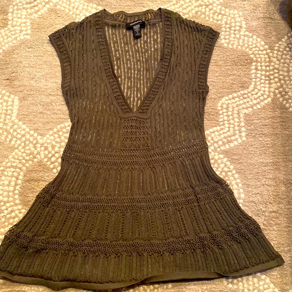 Ideology Olive Green Sheer Top. Size Small.